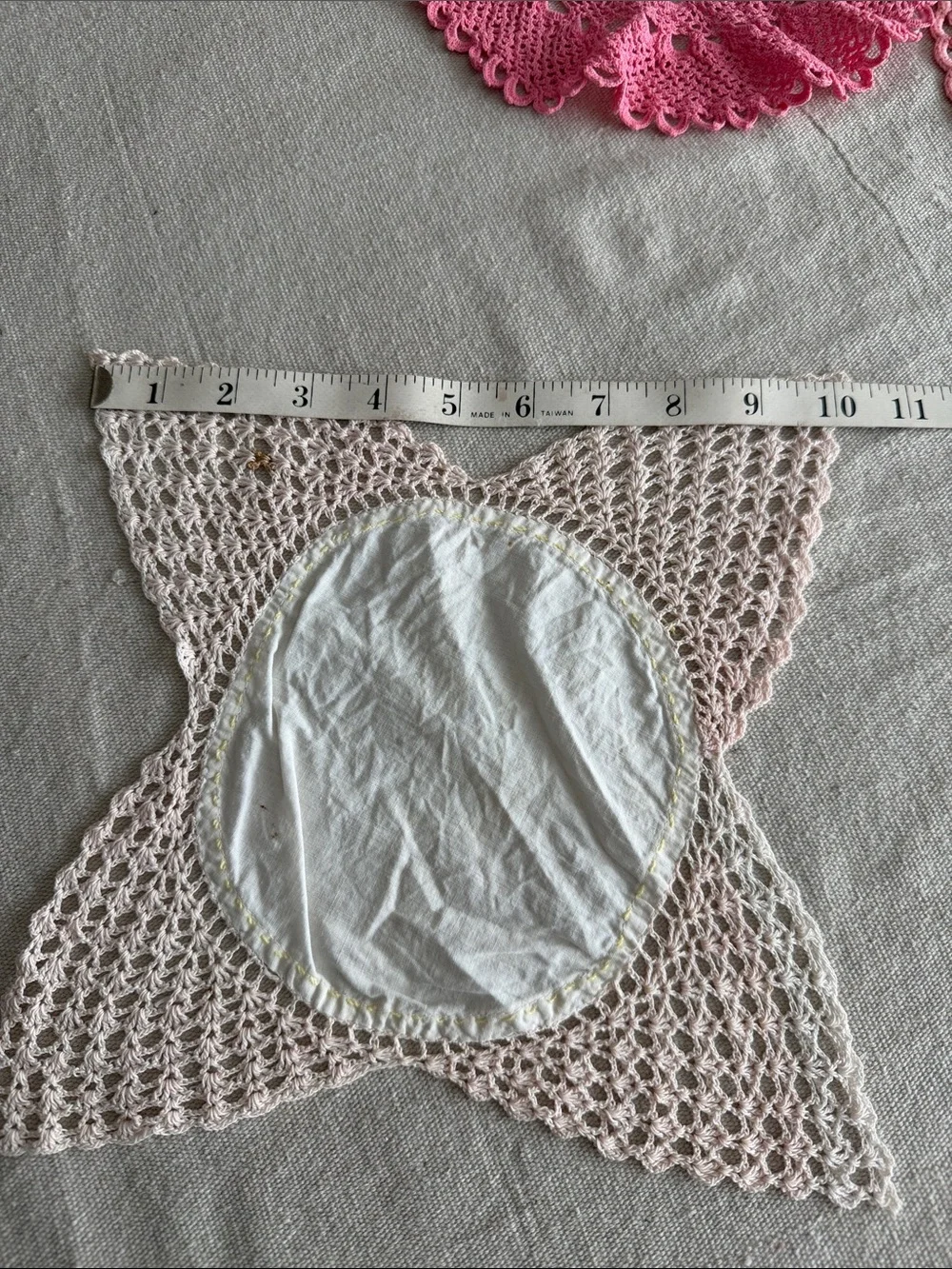 Handmade Pink and Cream Crochet Doilies Set of 4